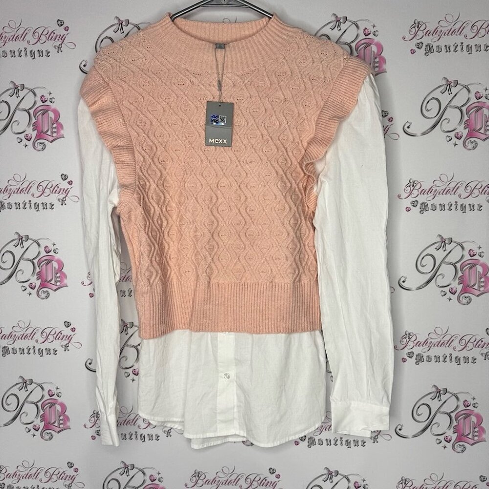 Mexx Pink Knit Sweater Vest with White Shirt brand new with tags pink white